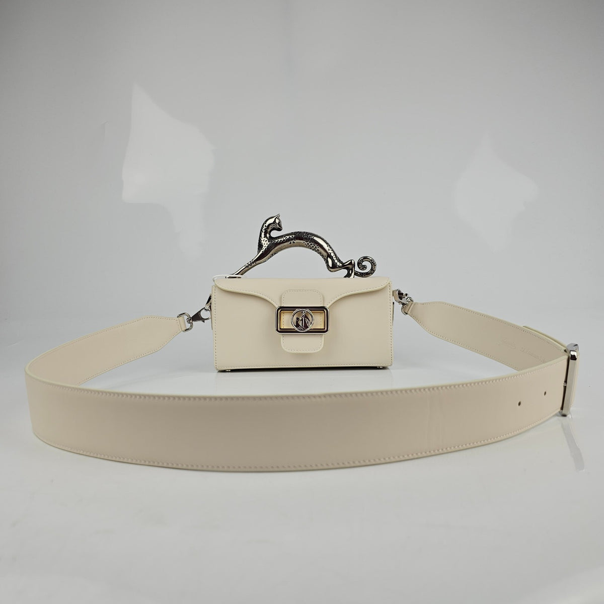 LANVIN Cat Pencil Box Nano White Top Handle Bag New