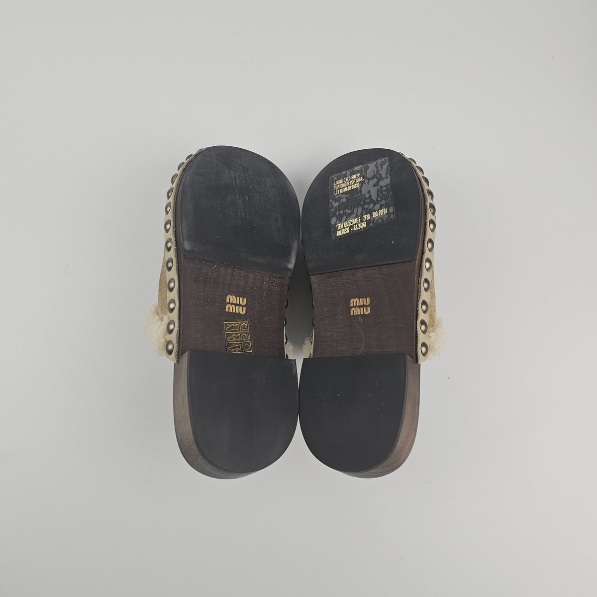 MIU MIU Desert Beige Shearling Clogs New & Authentic