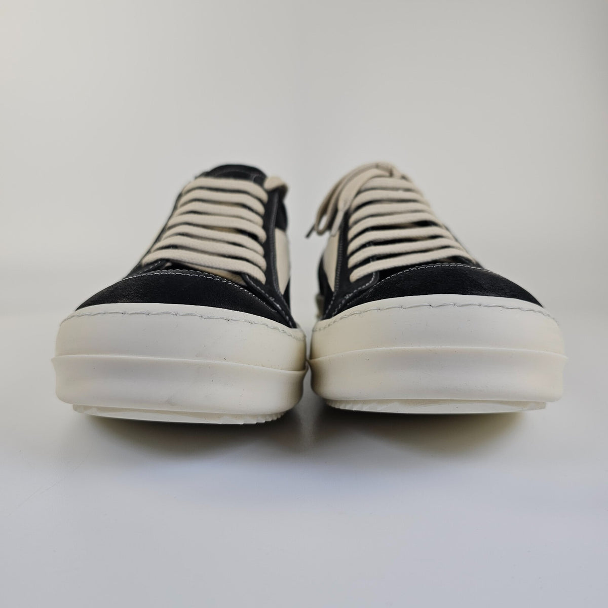 RICK OWENS Vintage Black/Milk Nubuck/Grained Leather Sneakers New Size 43 US 10