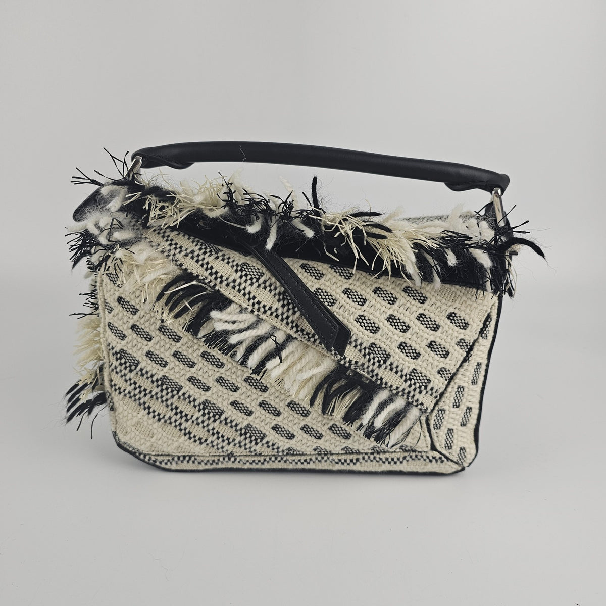 LOEWE Puzzle Small $5150 Black/White Woven Top Handle Bag New & Authentic