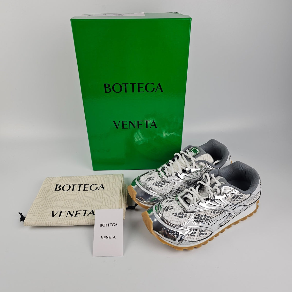 BOTTEGA VENETA Men's Orbit Silver/Optic White Sneakers New & Authentic