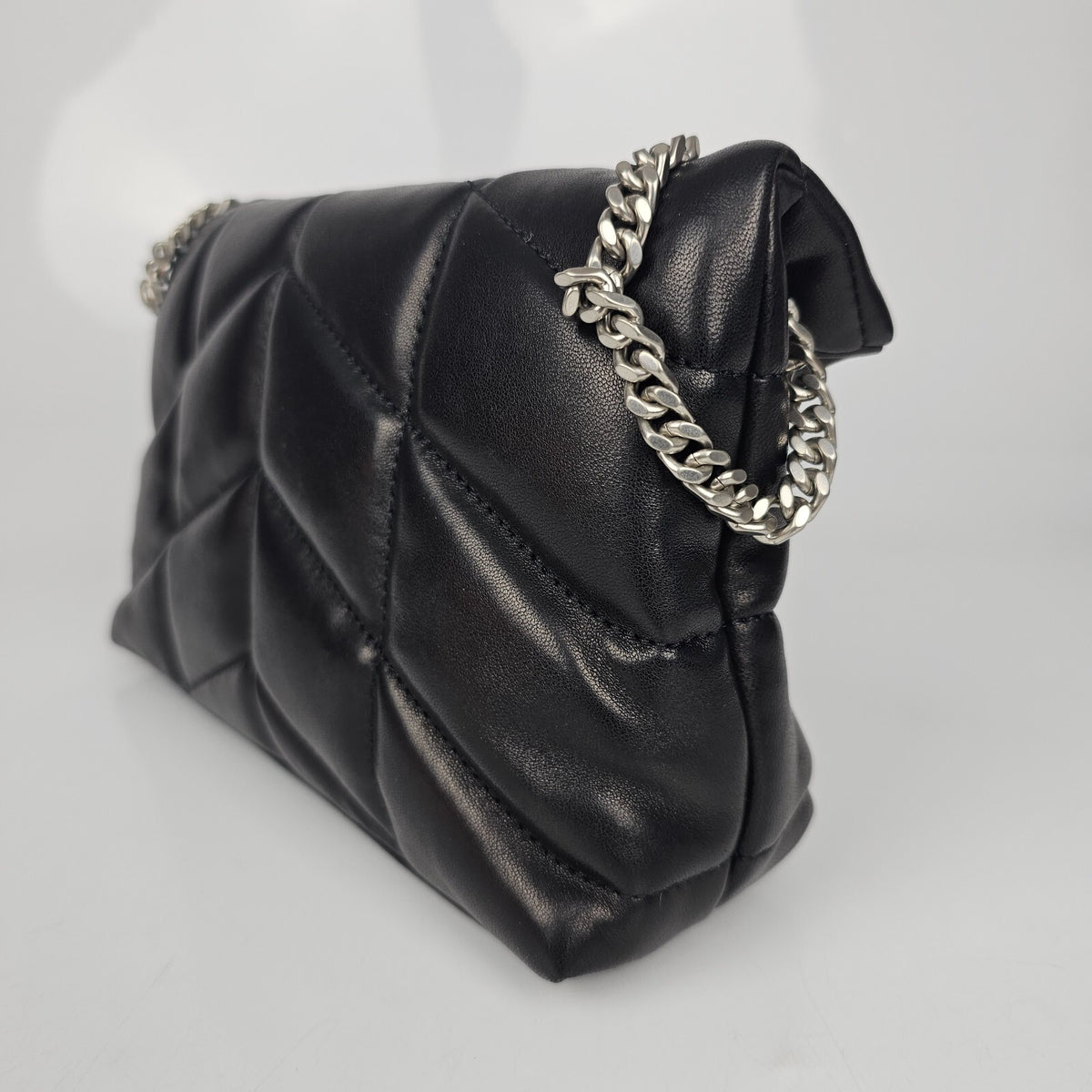 Saint Laurent Toy Puffer $2490 Black/Silver Leather Shoulder Bag New & Authentic