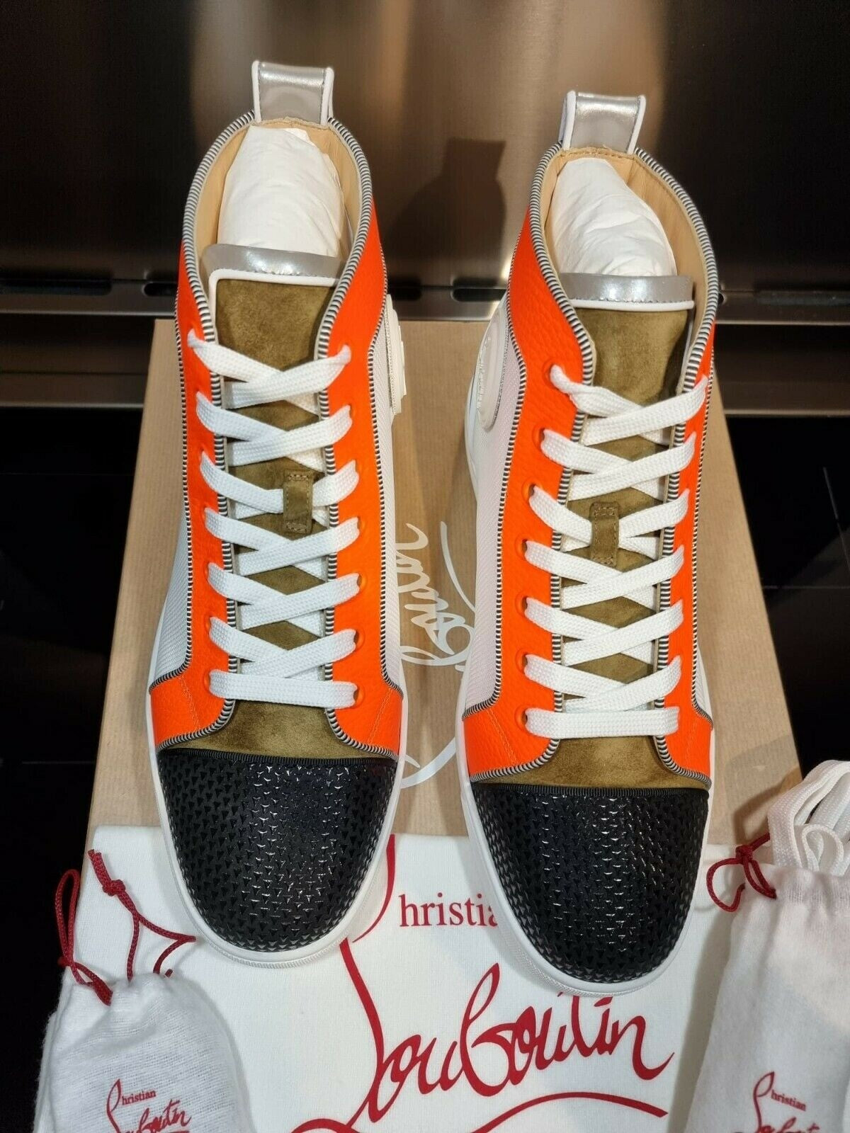 CHRISTIAN LOUBOUTIN Louis Orlato Grey And Orange Sneakers New Size 41.5 US 8.5