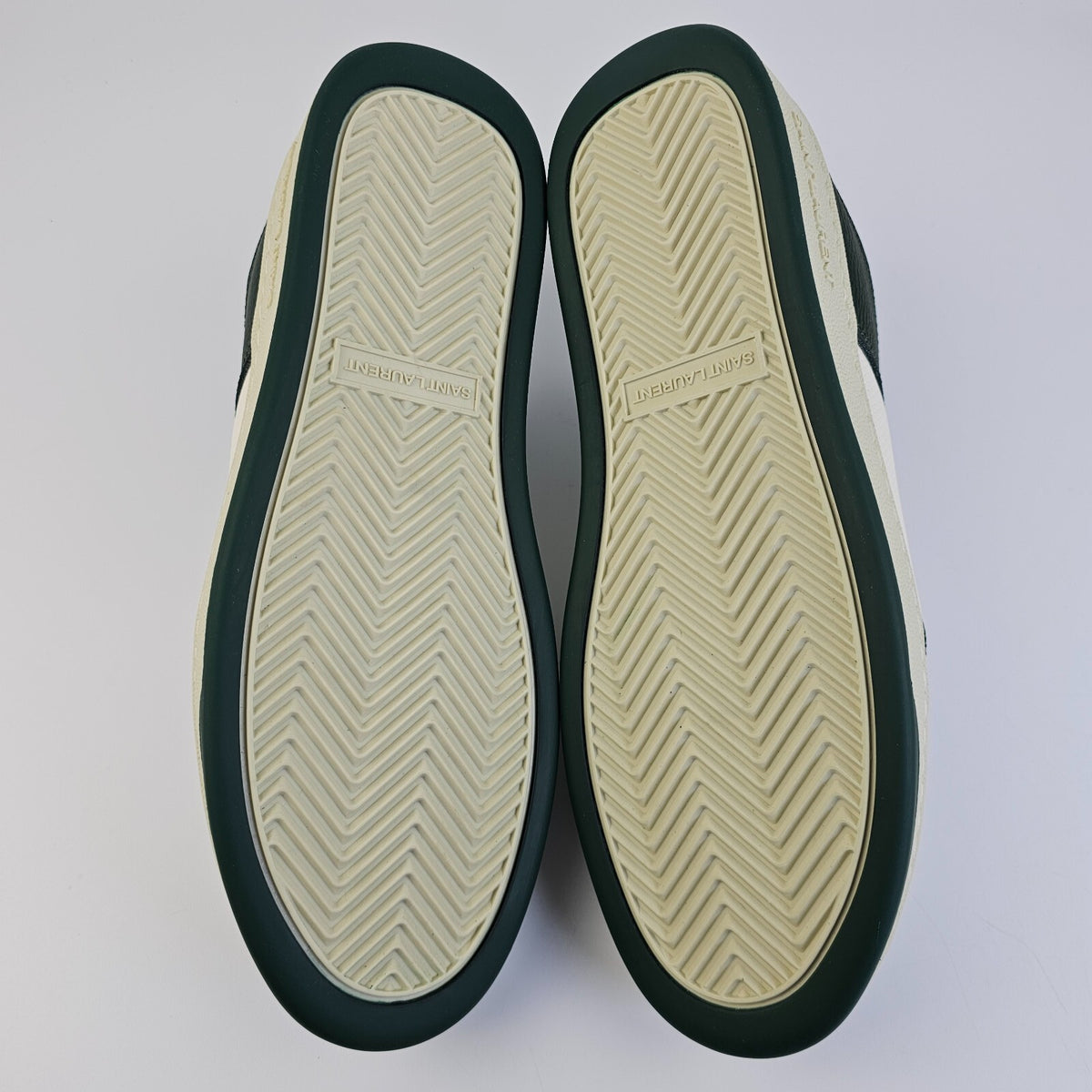 SAINT LAURENT SL/61 $880 White/Dark Green Perforated Leather Sneakers New