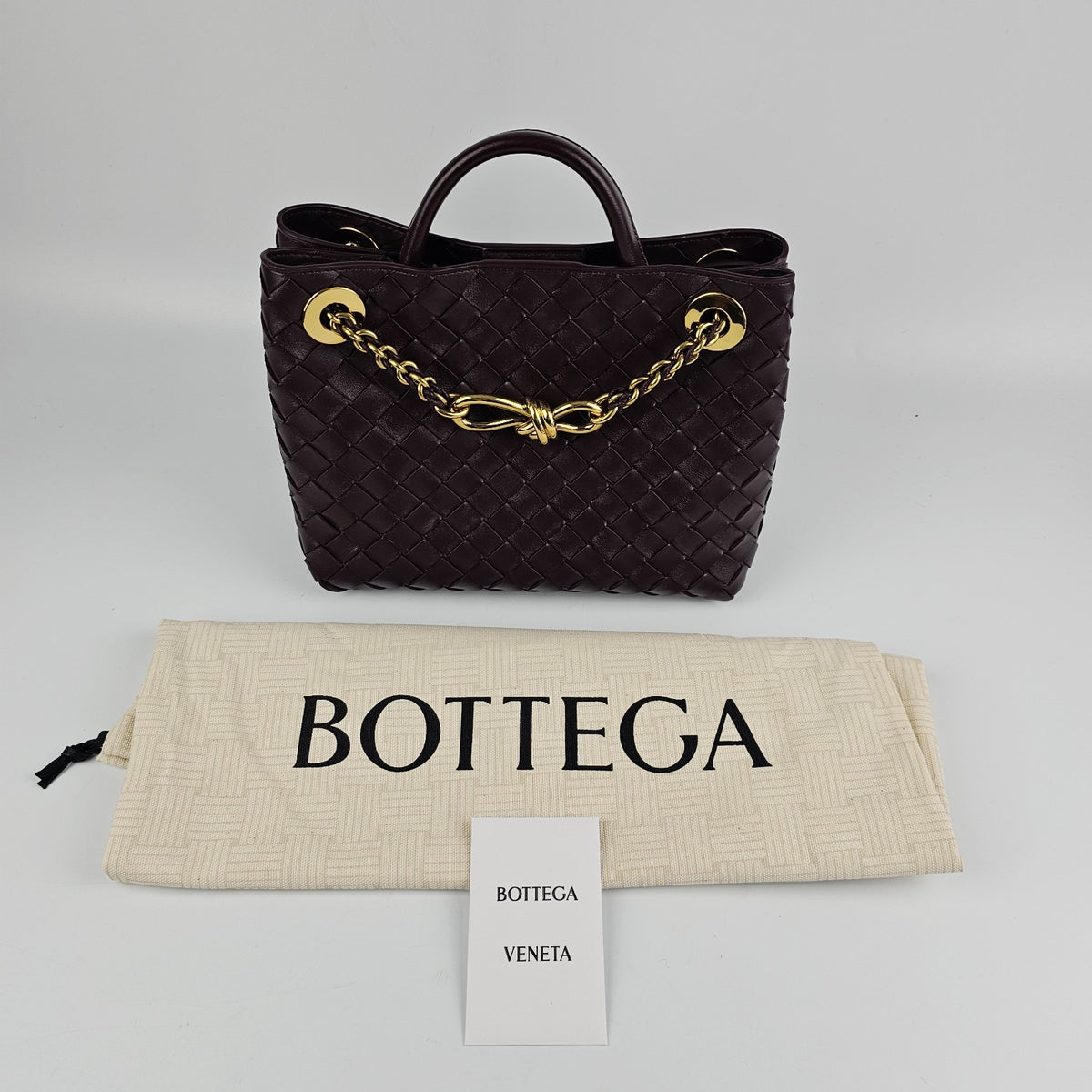 BOTTEGA VENETA Andiamo Small $5100 Dark Barolo Gold Top Handle Bag New