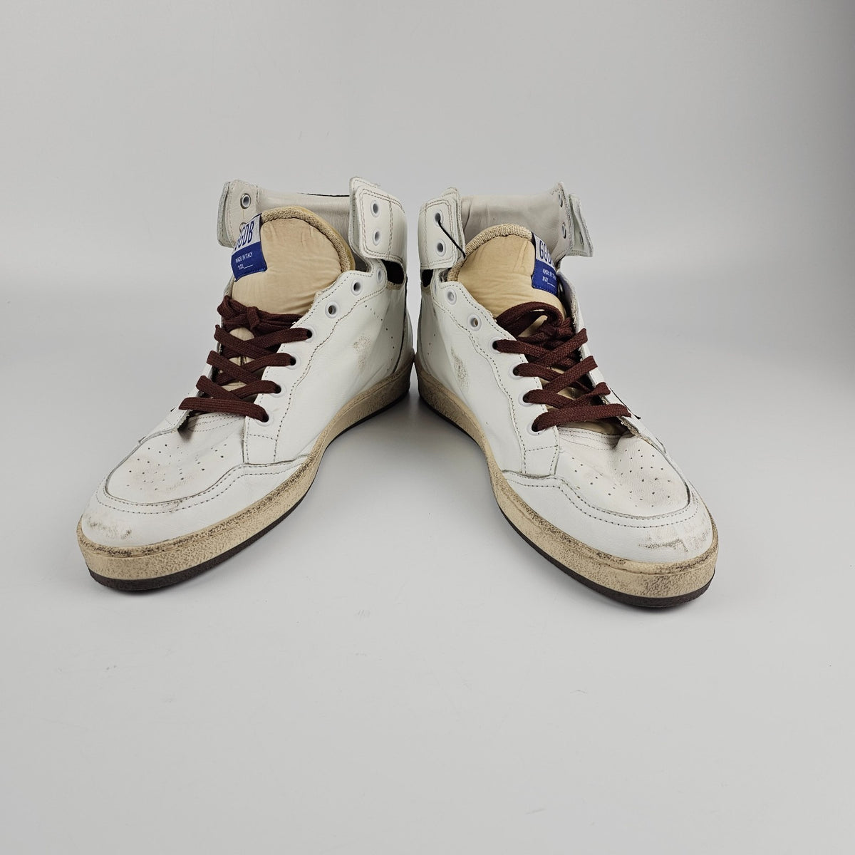 GOLDEN GOOSE SKY Star Men's White/Chocolate Leather Sneakers New