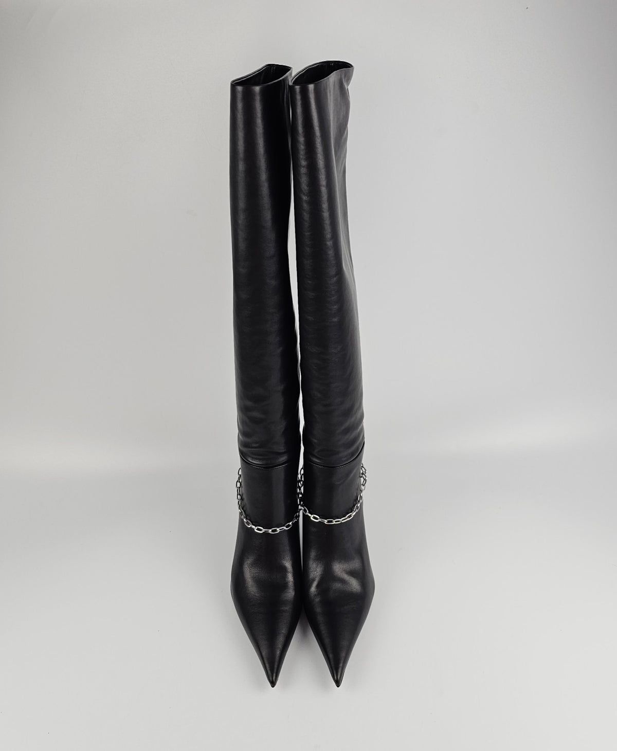 ALEXANDER WANG Black Chain Detail Knee-High Leather Boots New