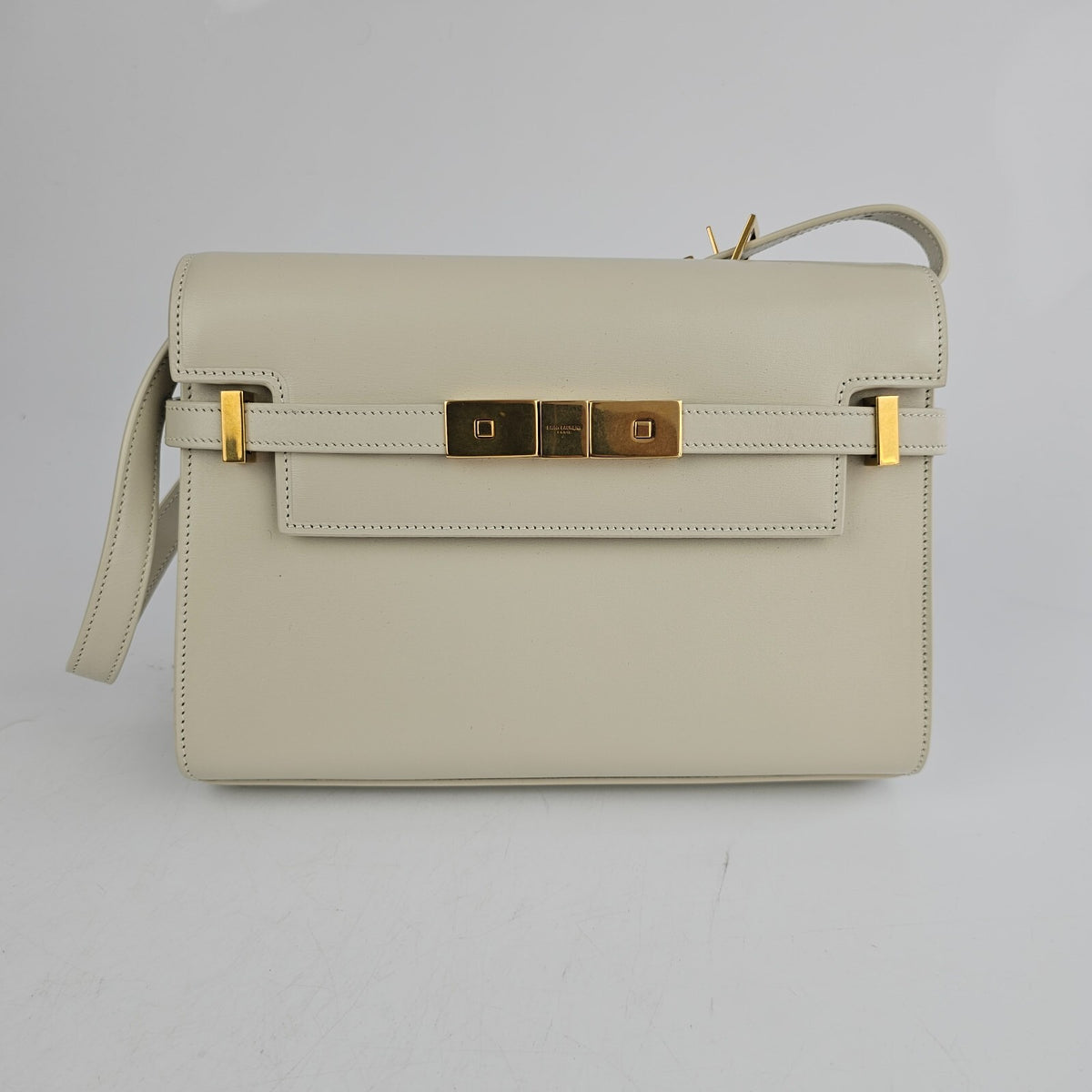 SAINT LAURENT Manhattan Box Small $3000 Blanc Vintage Leather Shoulder Bag New