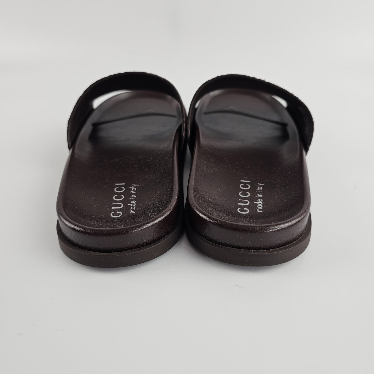 GUCCI $820 Men's Brown GG Suede Slide Sandals New & Authentic