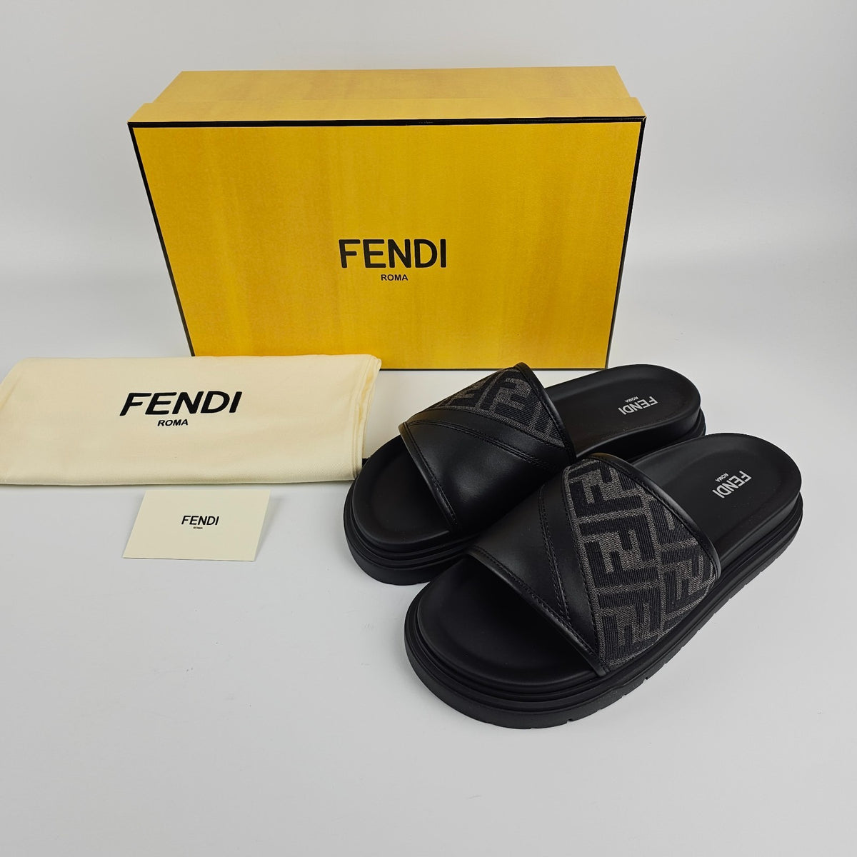 FENDI Diagonal $595 Gray Slides New & Authentic