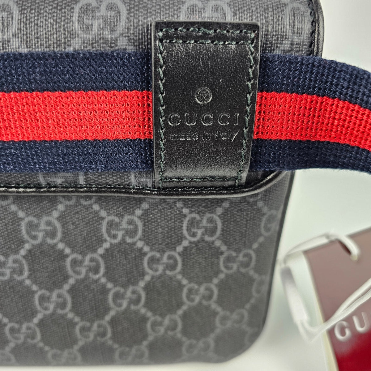 GUCCI GG $1300 Small Black Canvas Belt Bag New And Authentic