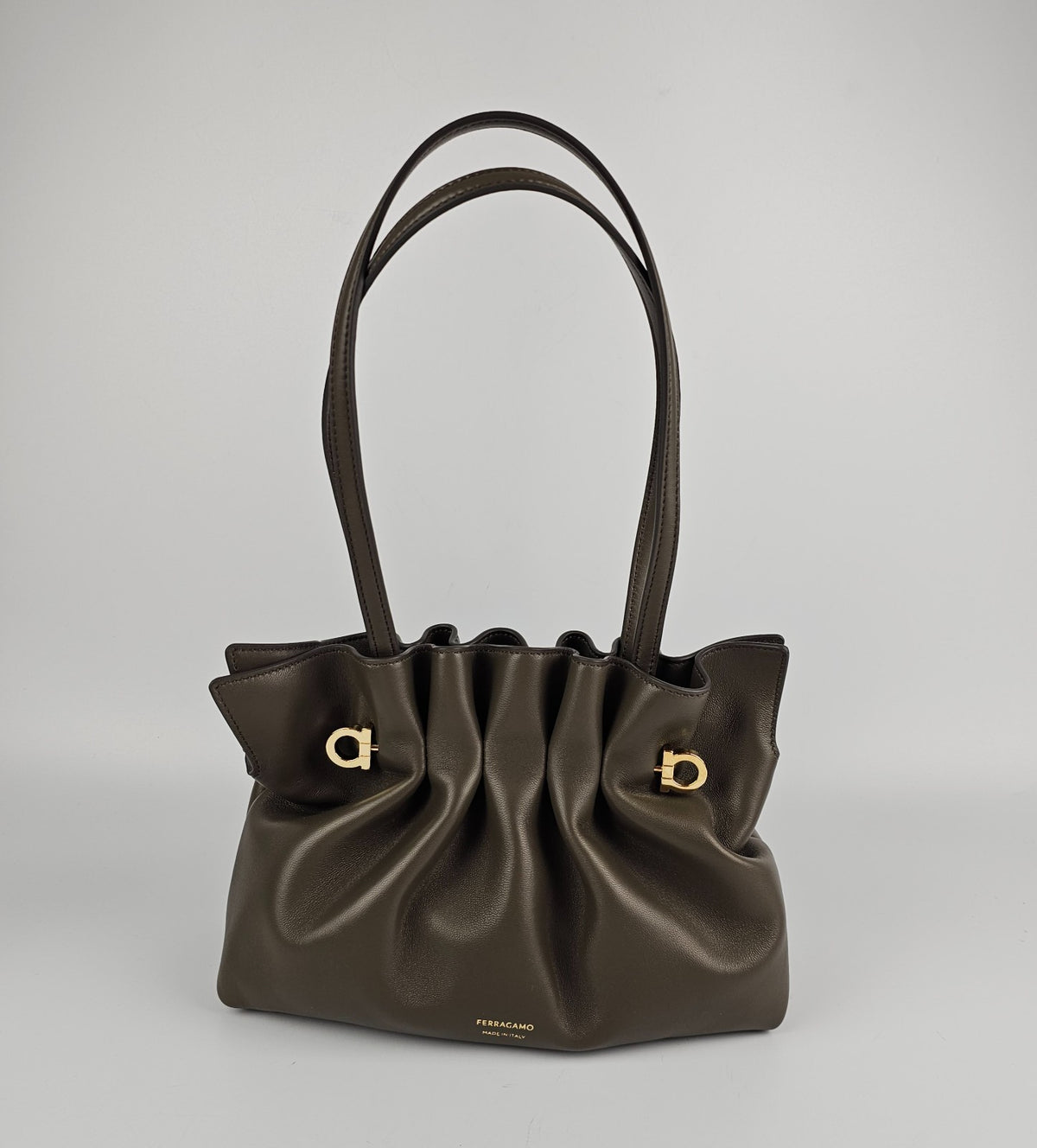 FERRAGAMO Concrete Leather Soft Shoulder Bag New & Authentic