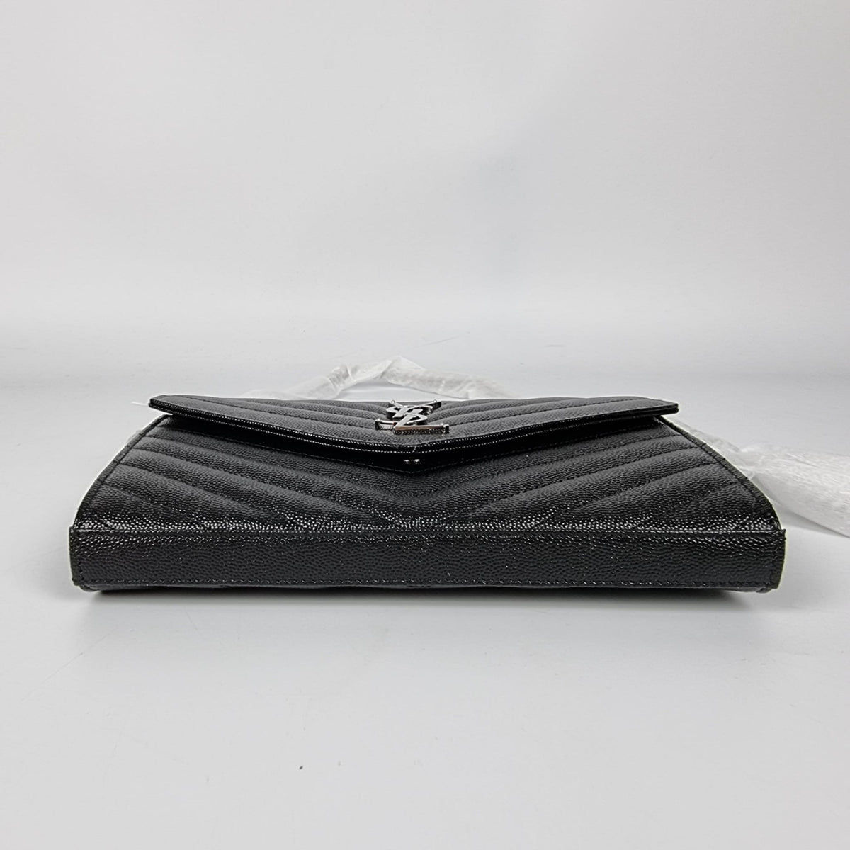 SAINT LAURENT Cassandre Classic $1600 Black/Silver Leather Chain Wallet New