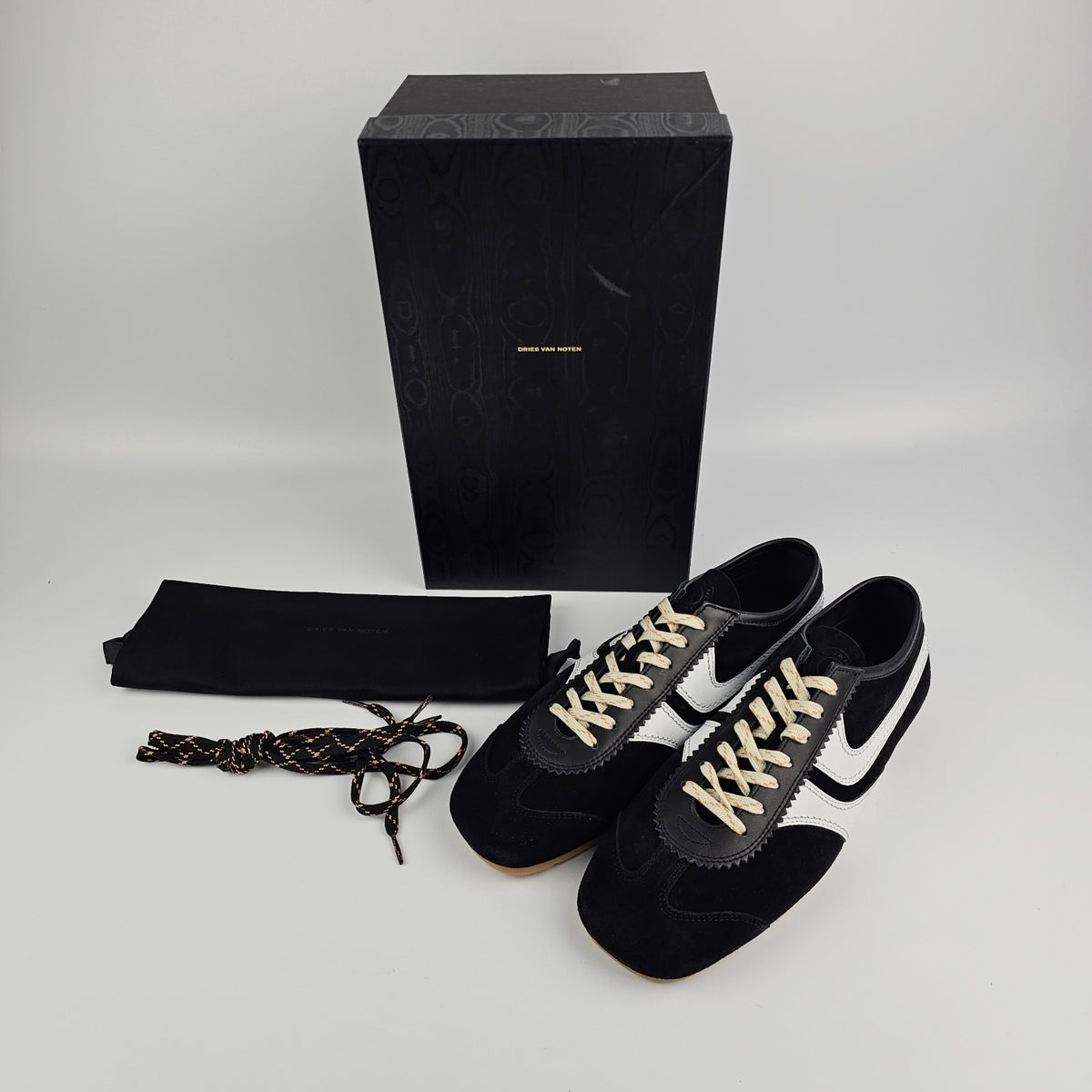 DRIES VAN NOTEN Men's Black/White Suede Sneakers New & Authentic
