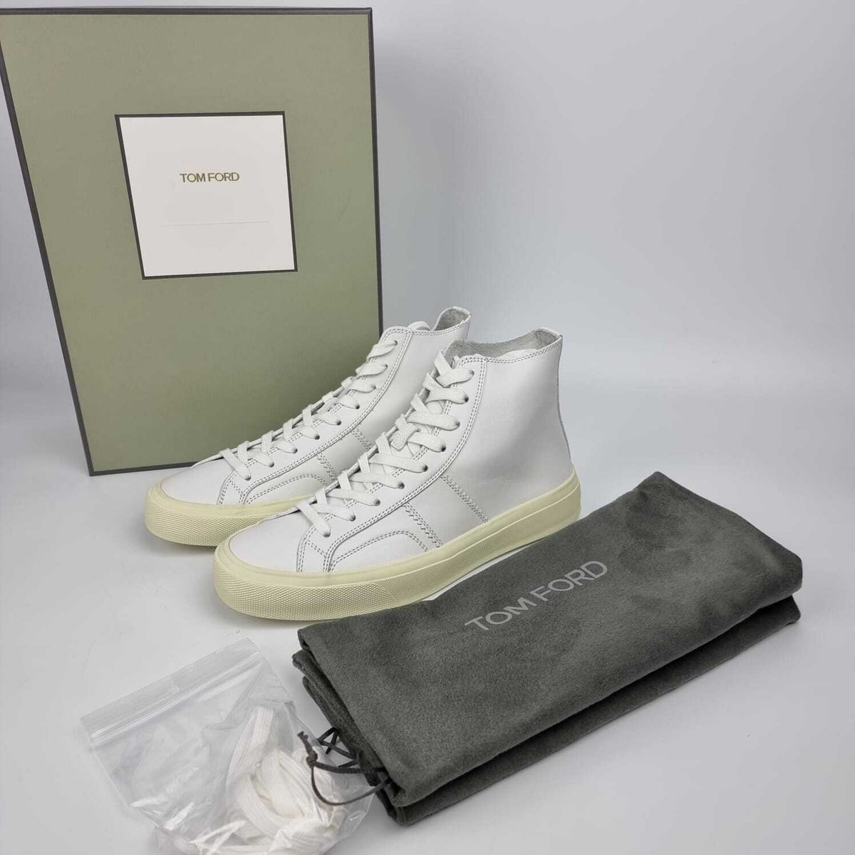 TOM FORD Cambridge White Leather High Top Sneakers New Size US 10 EU 43