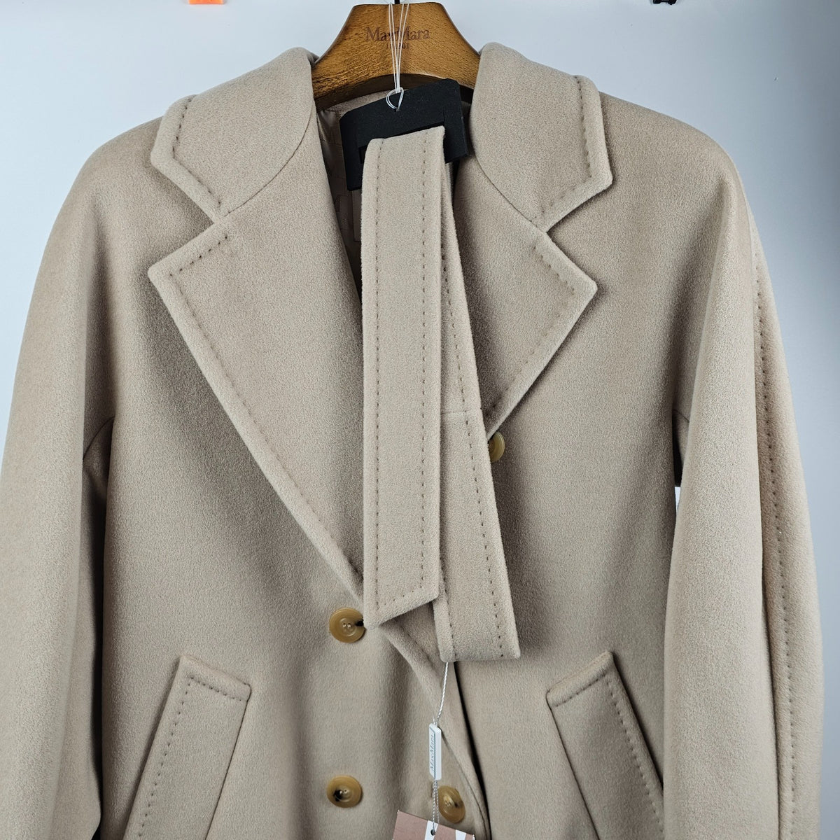 MAX MARA Madame 101801 Belted Beige Wool Long Coat New & Authentic