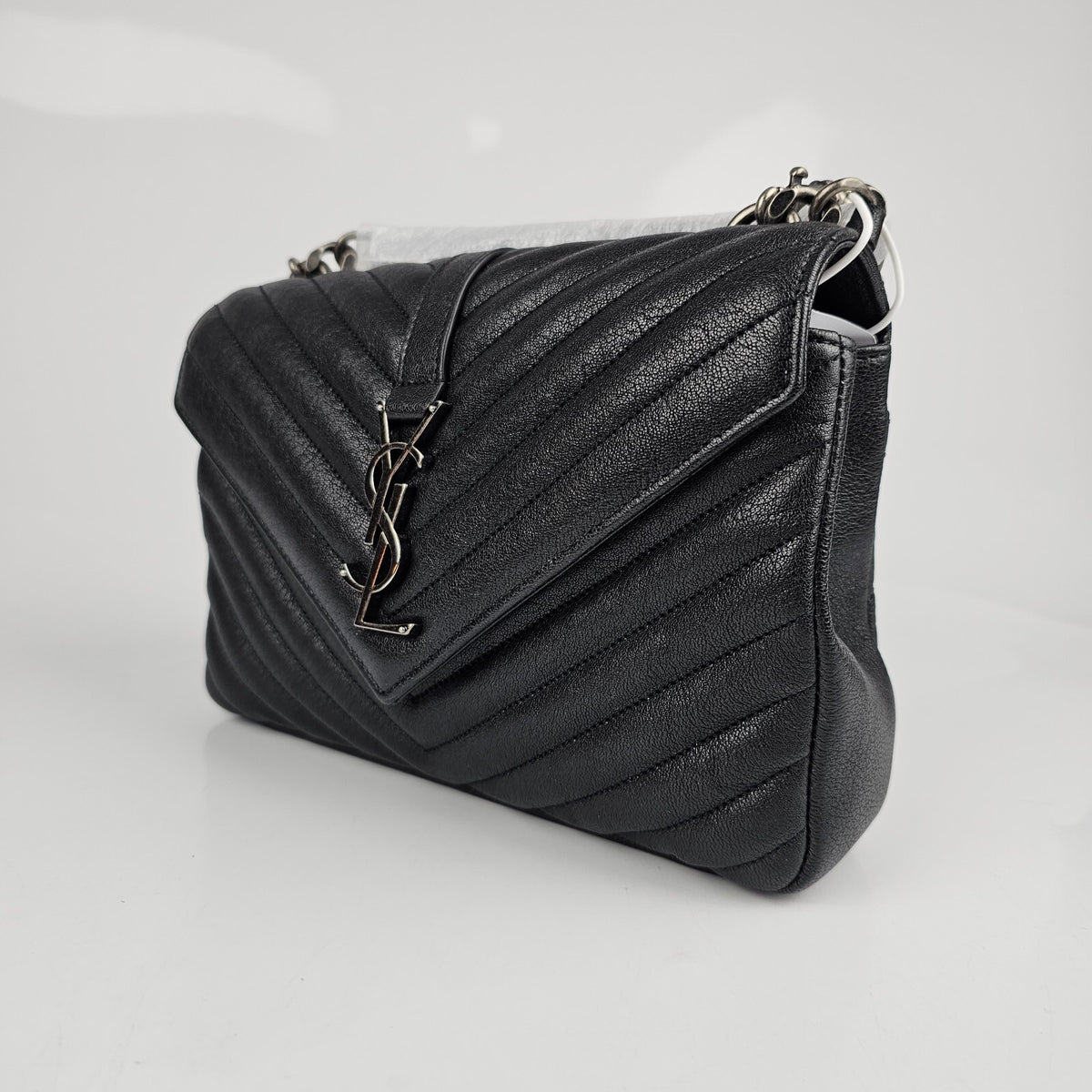 SAINT LAURENT College Medium Black Quilted Leather Shoulder Bag New
