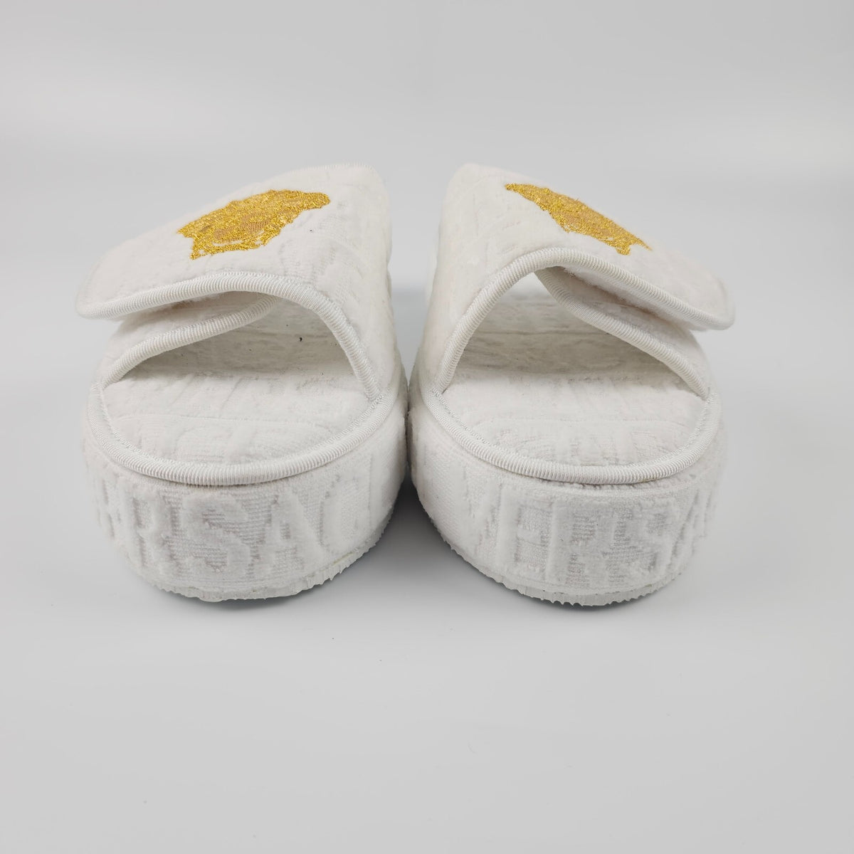 VERSACE Allover White Cotton Slippers New
