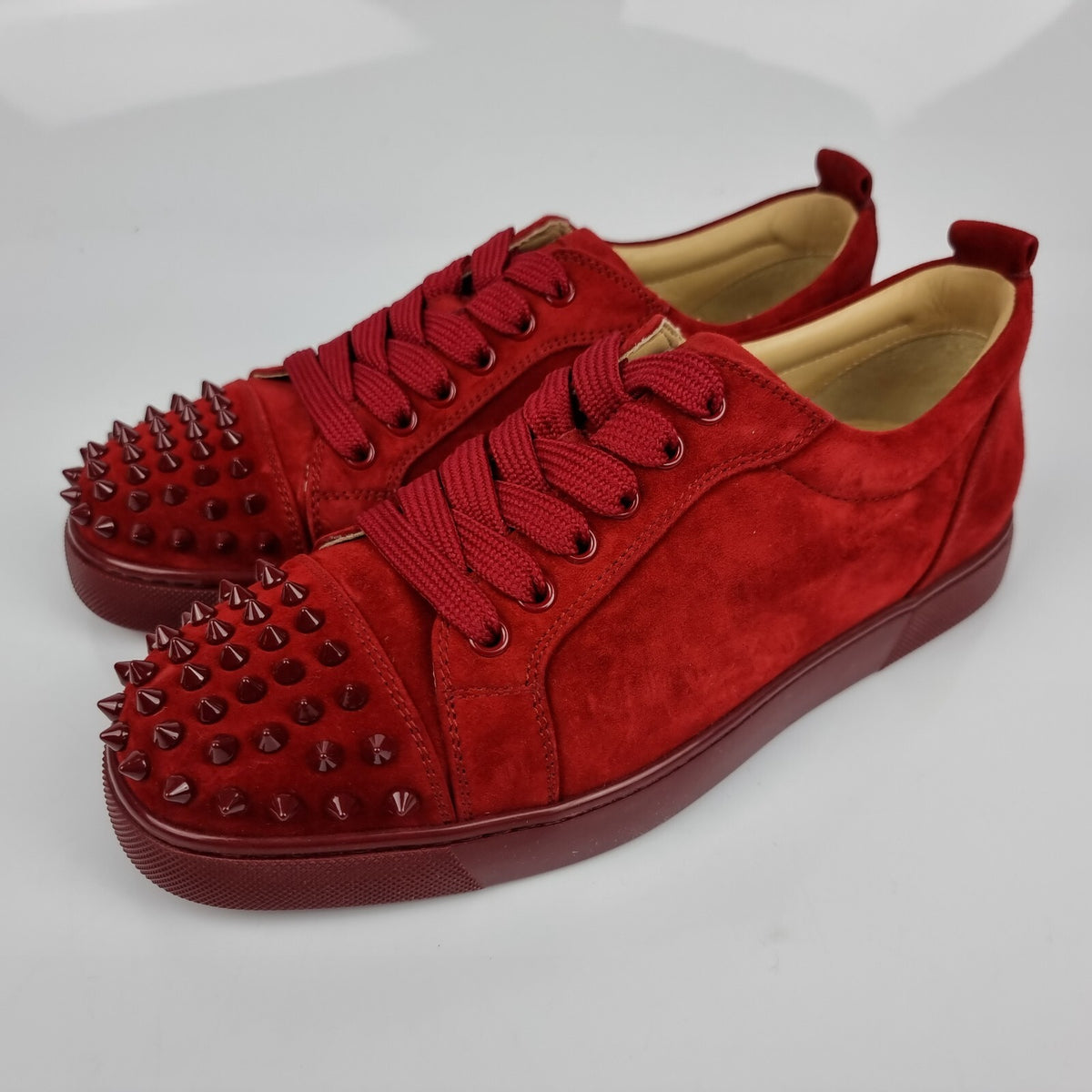 CHRISTIAN LOUBOUTIN Junior Spikes Suede Carmine Sneakers New Size 39.5 US 6.5