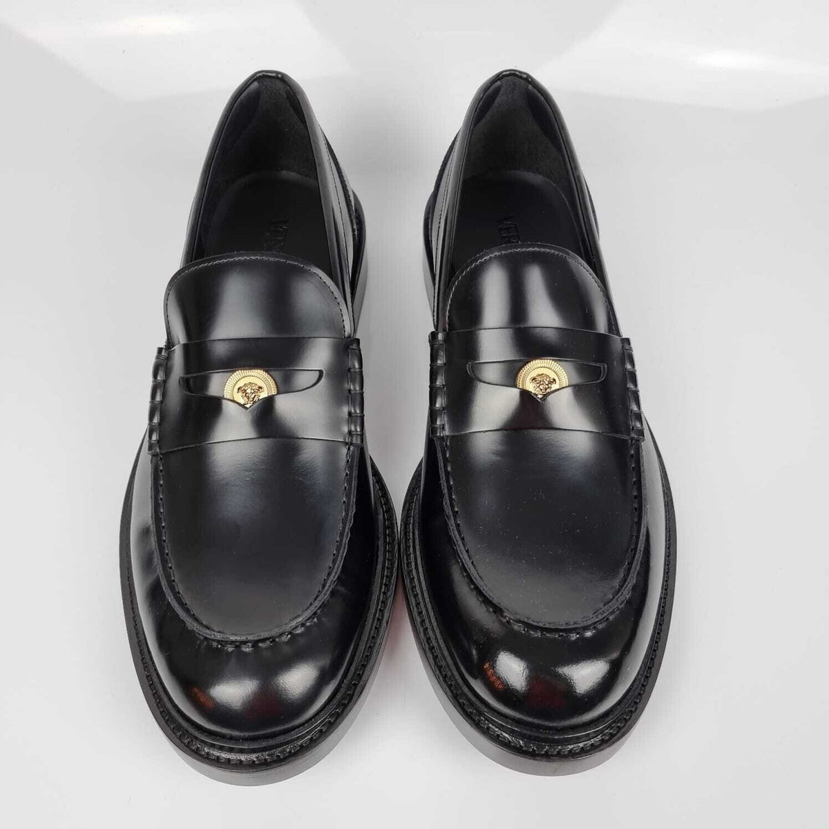 VERSACE La Medusa Black Leather Loafers New Size 46 US 13