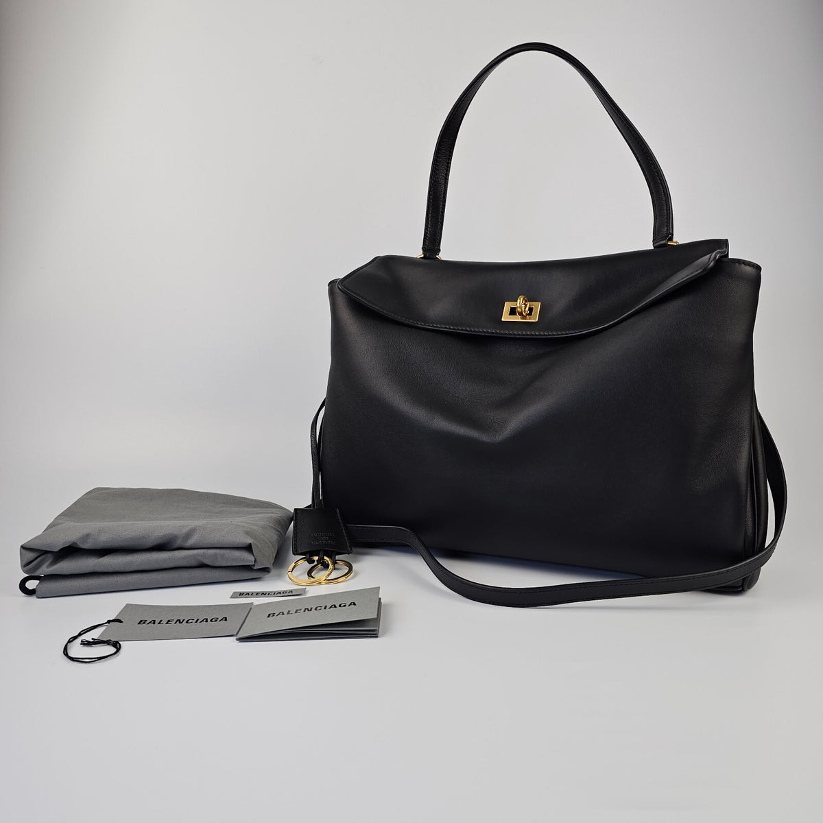 BALENCIAGA Rodeo Medium $4450 Black With Gold Leather Handbag New And Authentic