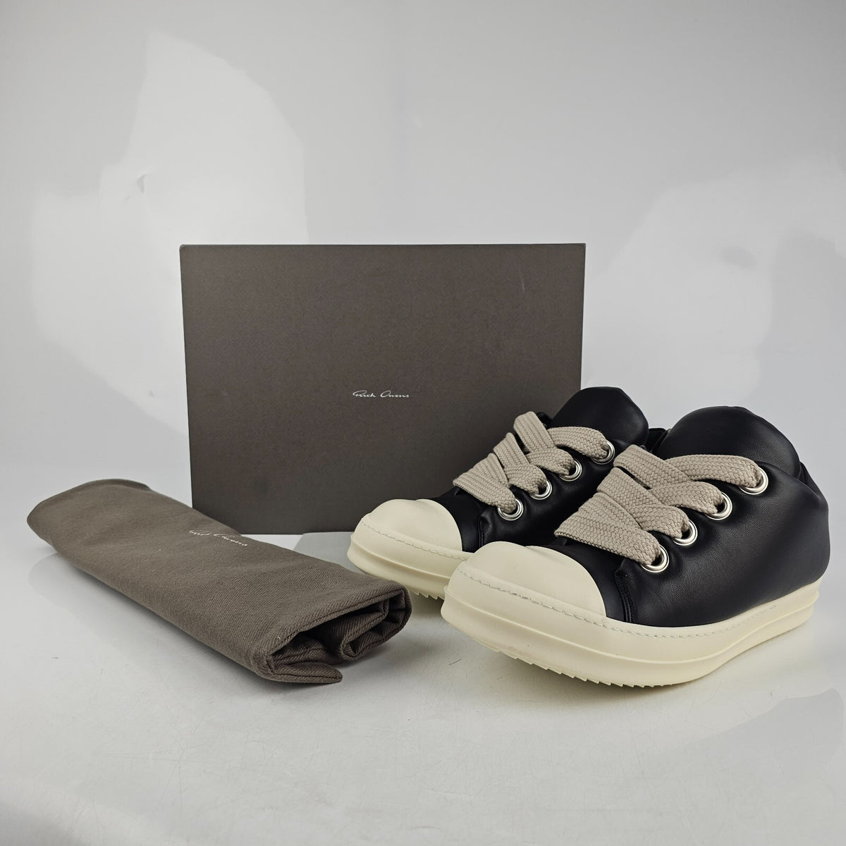 RICK OWENS Ramones Jumbo Laces Black/Milk Sneakers New Size 39.5 US 6.5