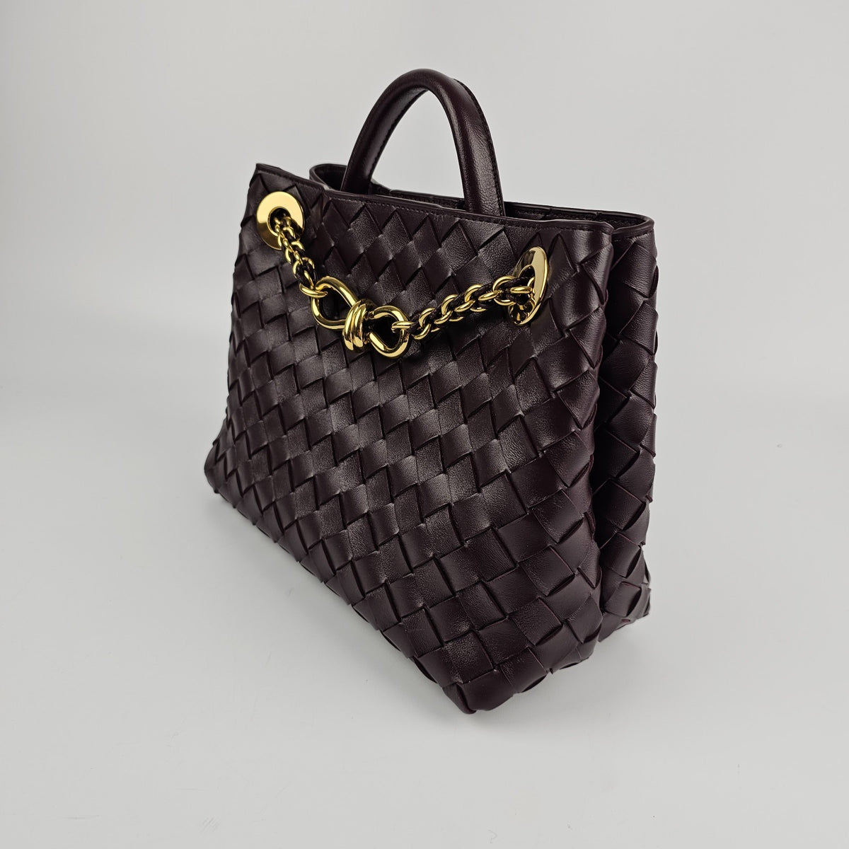 BOTTEGA VENETA Andiamo Small $5100 Dark Barolo Gold Top Handle Bag New