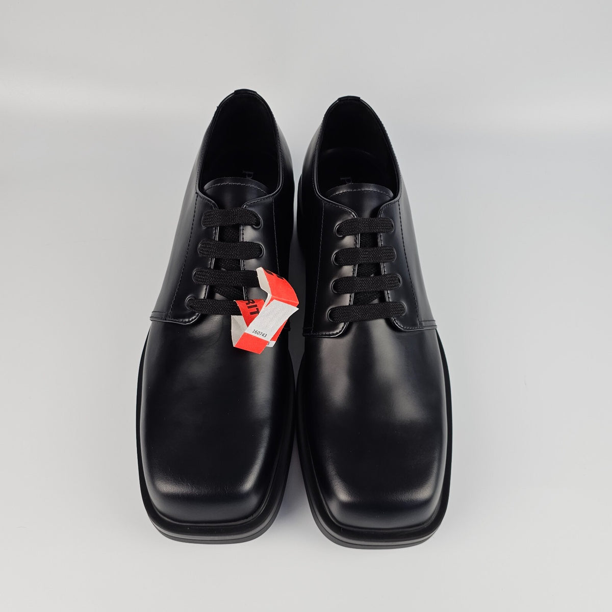 PRADA Black Brushed Leather Derby Shoes New And Authentic