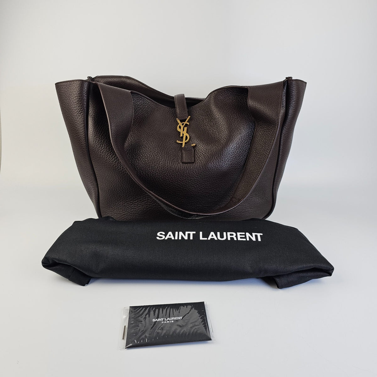 SAINT LAURENT Le 5 A 7 Bea Marron Fonce Leather Tote Bag New And Authentic