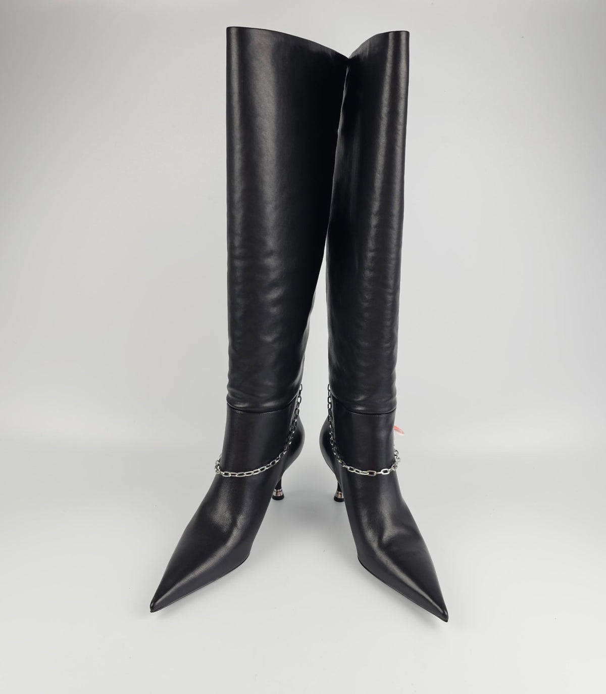 ALEXANDER WANG Black Chain Detail Knee-High Leather Boots New