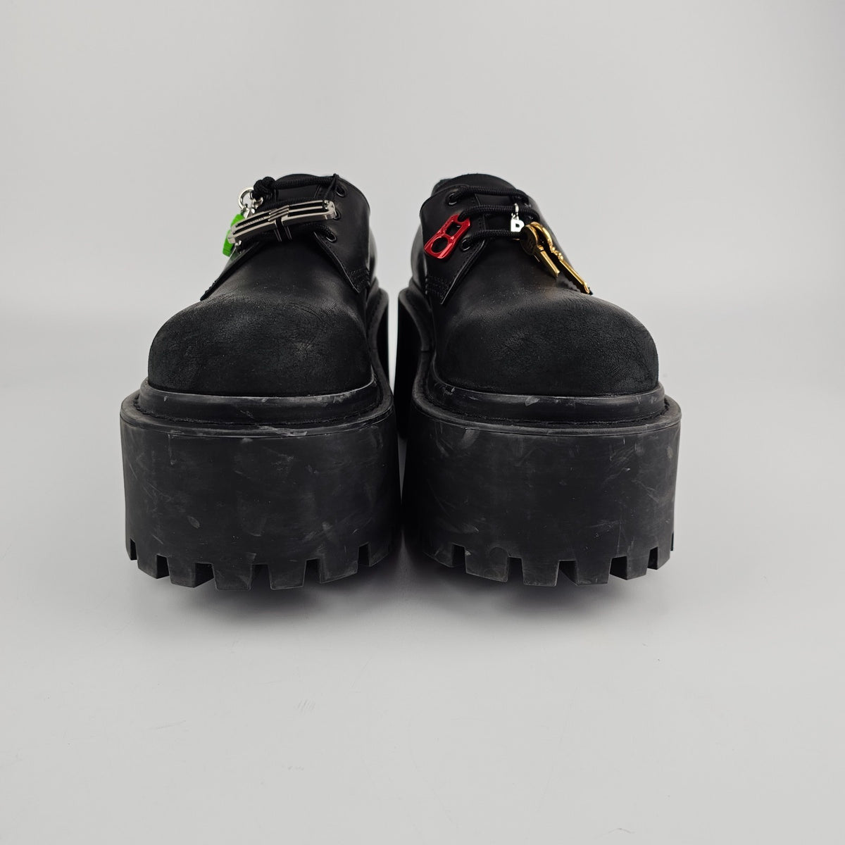 BALENCIAGA Strike Platform With Charms $1450 Black Derby Shoes New & Authentic