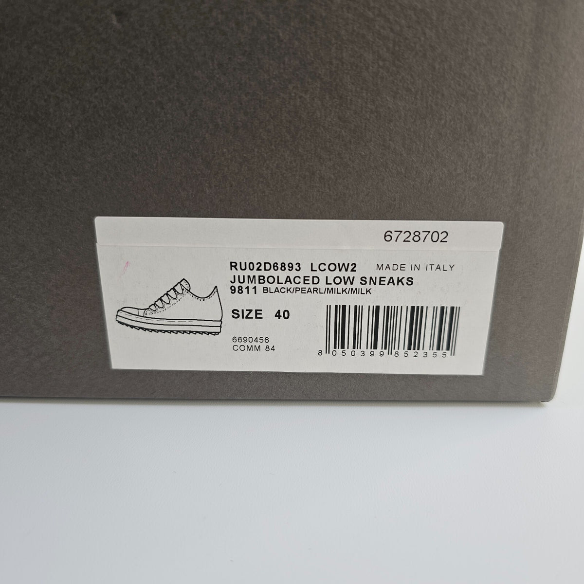 RICK OWENS Jumbolaced Porterville Black/Milk Low Top Sneakers New Size 40 US 7