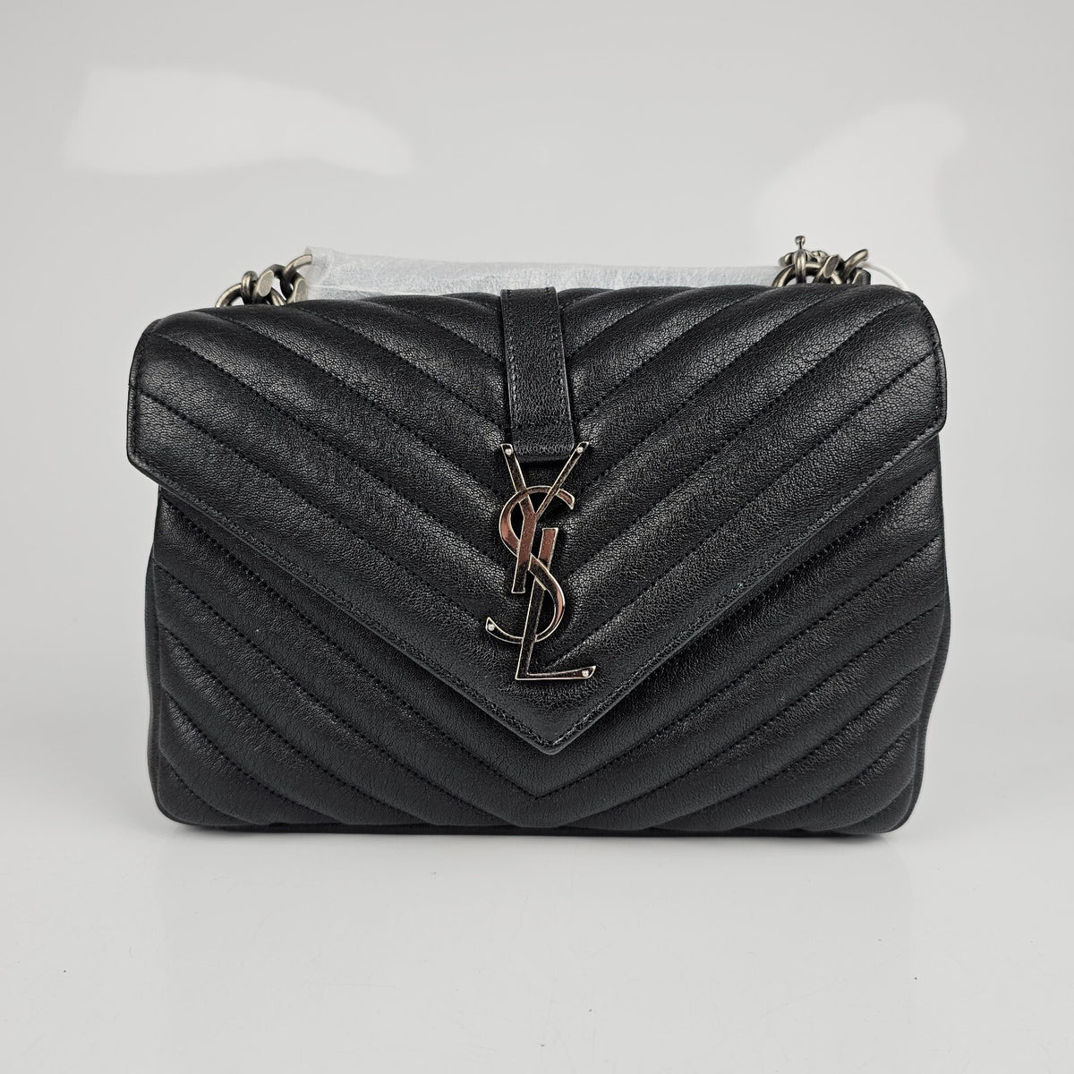 SAINT LAURENT College Medium Black Quilted Leather Shoulder Bag New