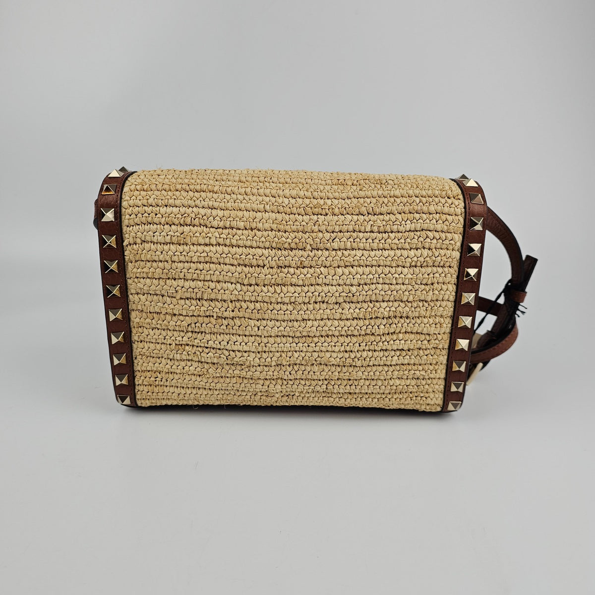 VALENTINO GARAVANI Rockstud Small Brown Raffia Crossbody Bag New And Authentic