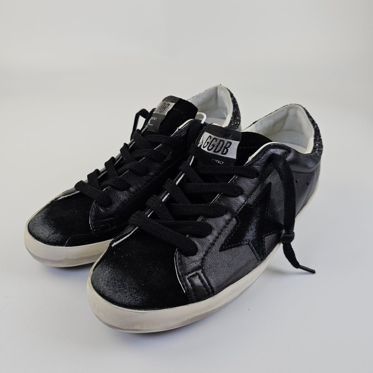 GOLDEN GOOSE Super Star Women's Black Glittered Low Top Sneakers New