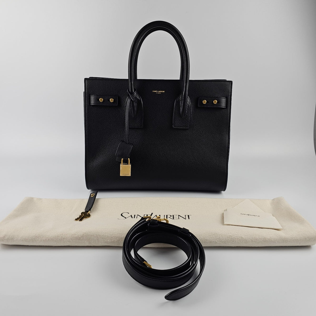 SAINT LAURENT Sac De Jour $3600 Black Supple Grained Leather Bag New & Authentic