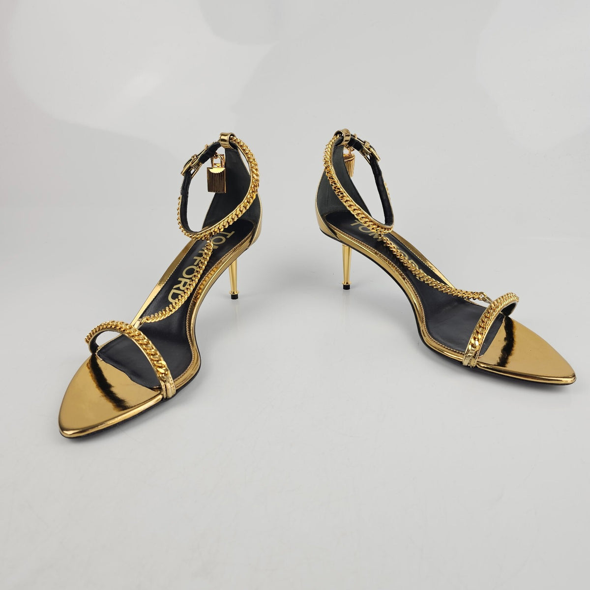 TOM FORD Padlock 55mm Gold Leather Sandals New Size 41 US 11