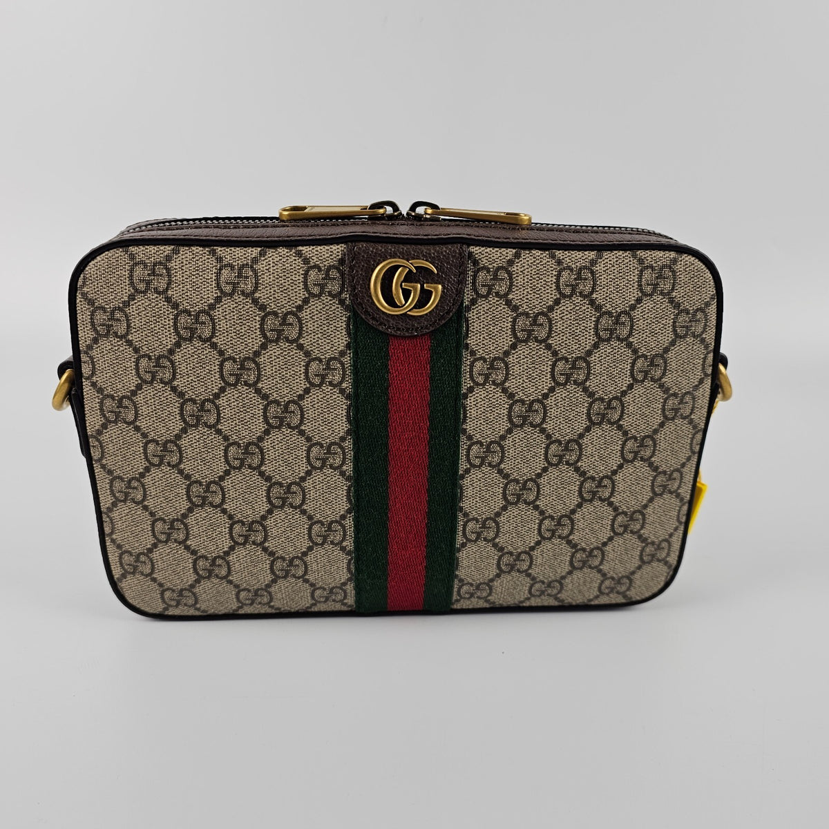 GUCCI Ophidia Small $1790 Beige And Ebony GG Canvas Crossbody Bag New/Authentic
