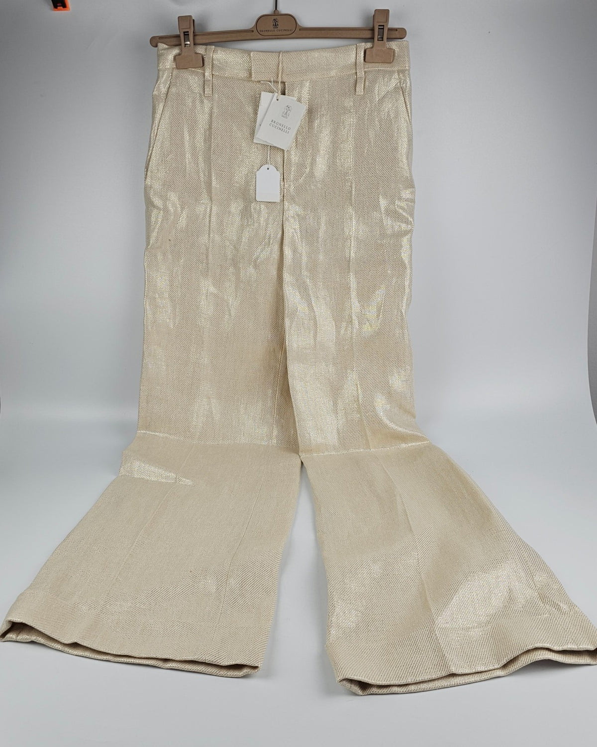 BRUNELLO CUCINELLI Panama/Platinum  Linen Trousers New & Authentic