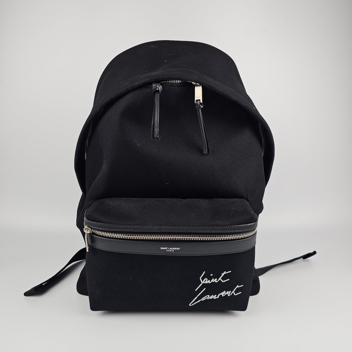 Saint Laurent City Men's Black Embroidered Canvas Backpack New