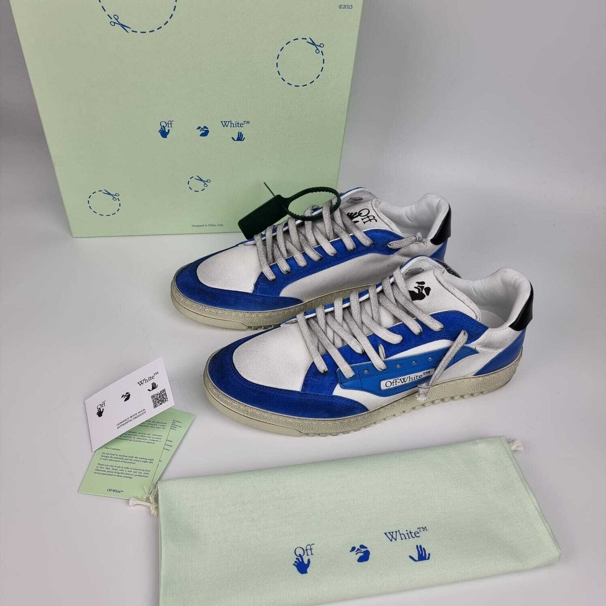 OFF-WHITE 5.0 Men's White And Blue Low Top Sneakers New Size 41 US 8