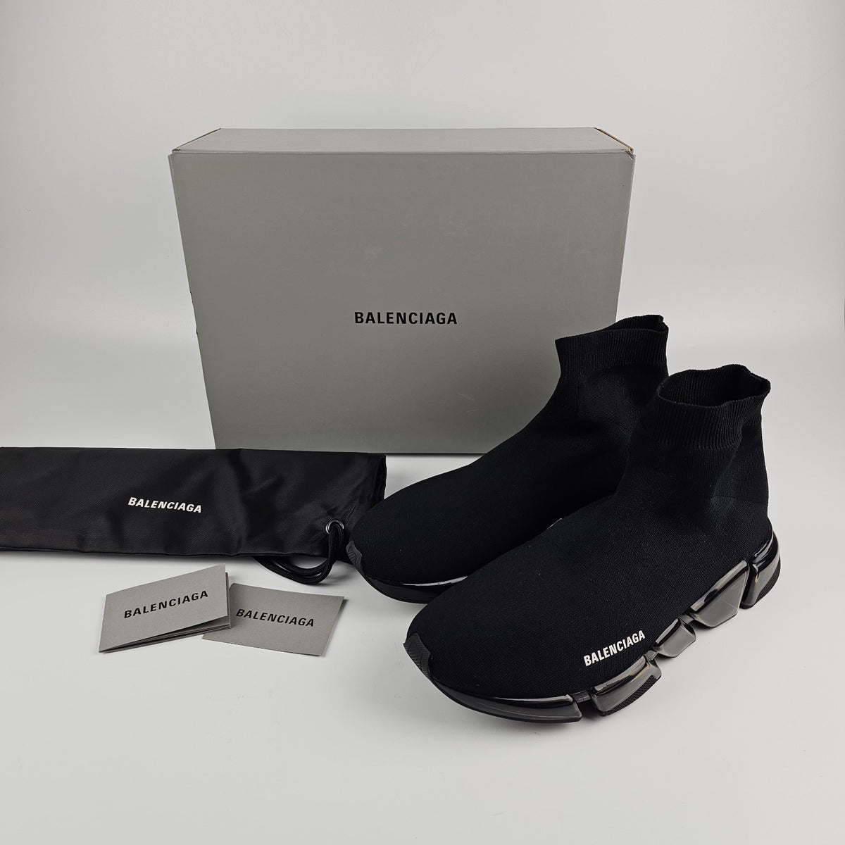 BALENCIAGA Speed 2.0 Full Clear Sole $1100 Men's Black Sneakers New & Authentic
