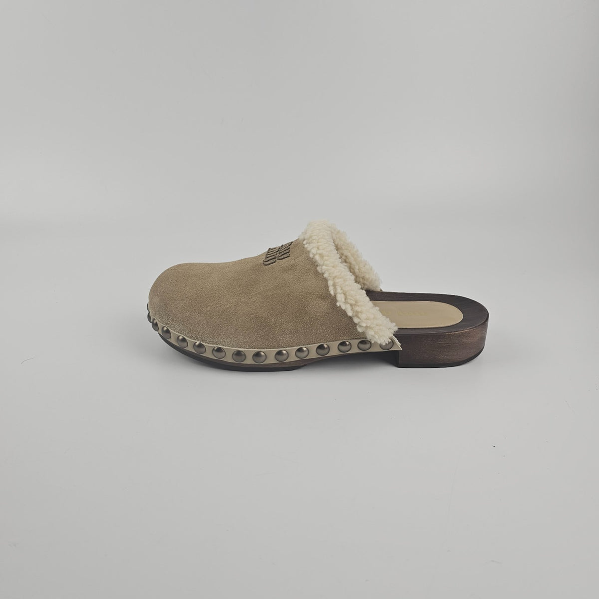 MIU MIU Desert Beige Shearling Clogs New & Authentic