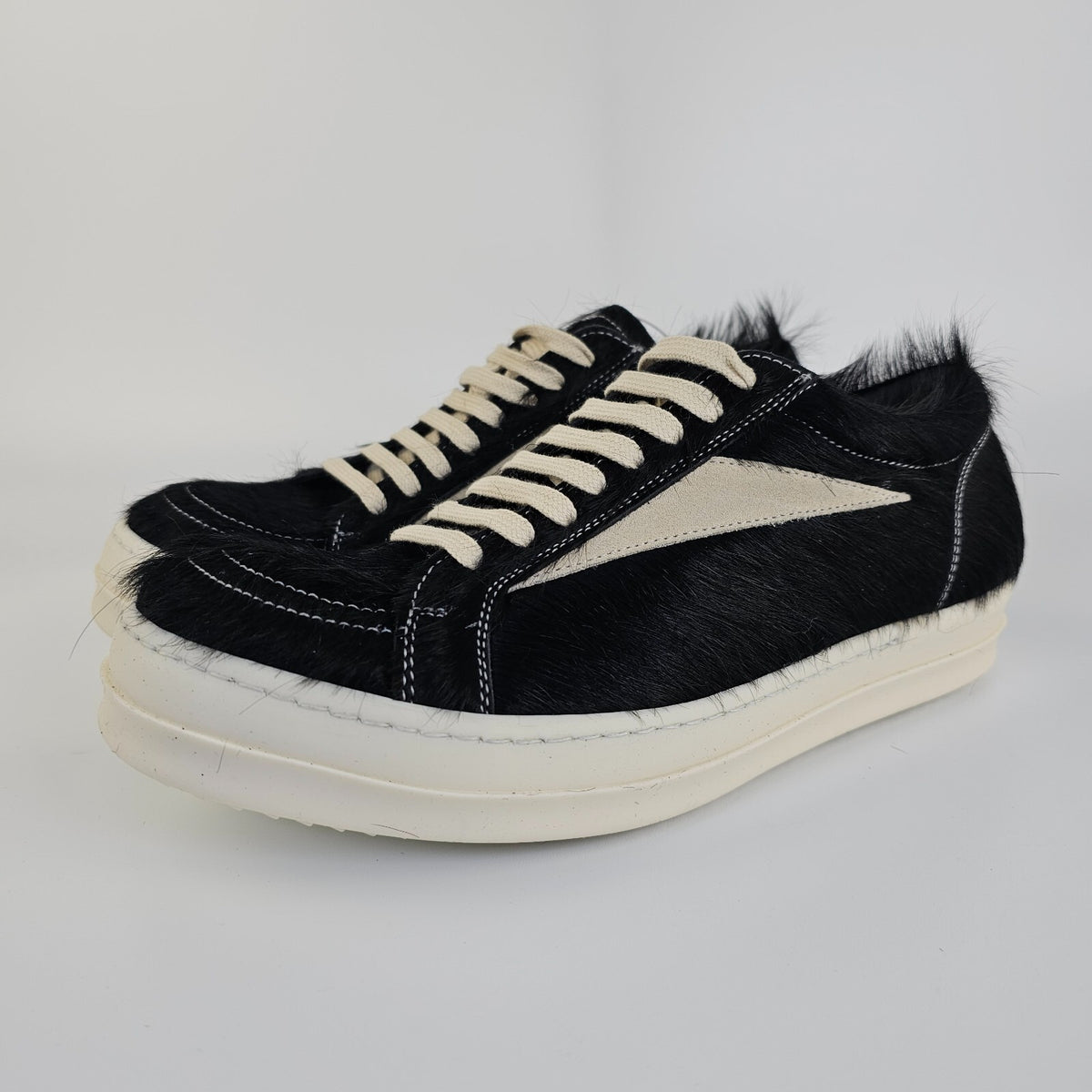 RICK OWENS Black/Milk Vintage Ponyhair Sneakers New Size 41 US 8