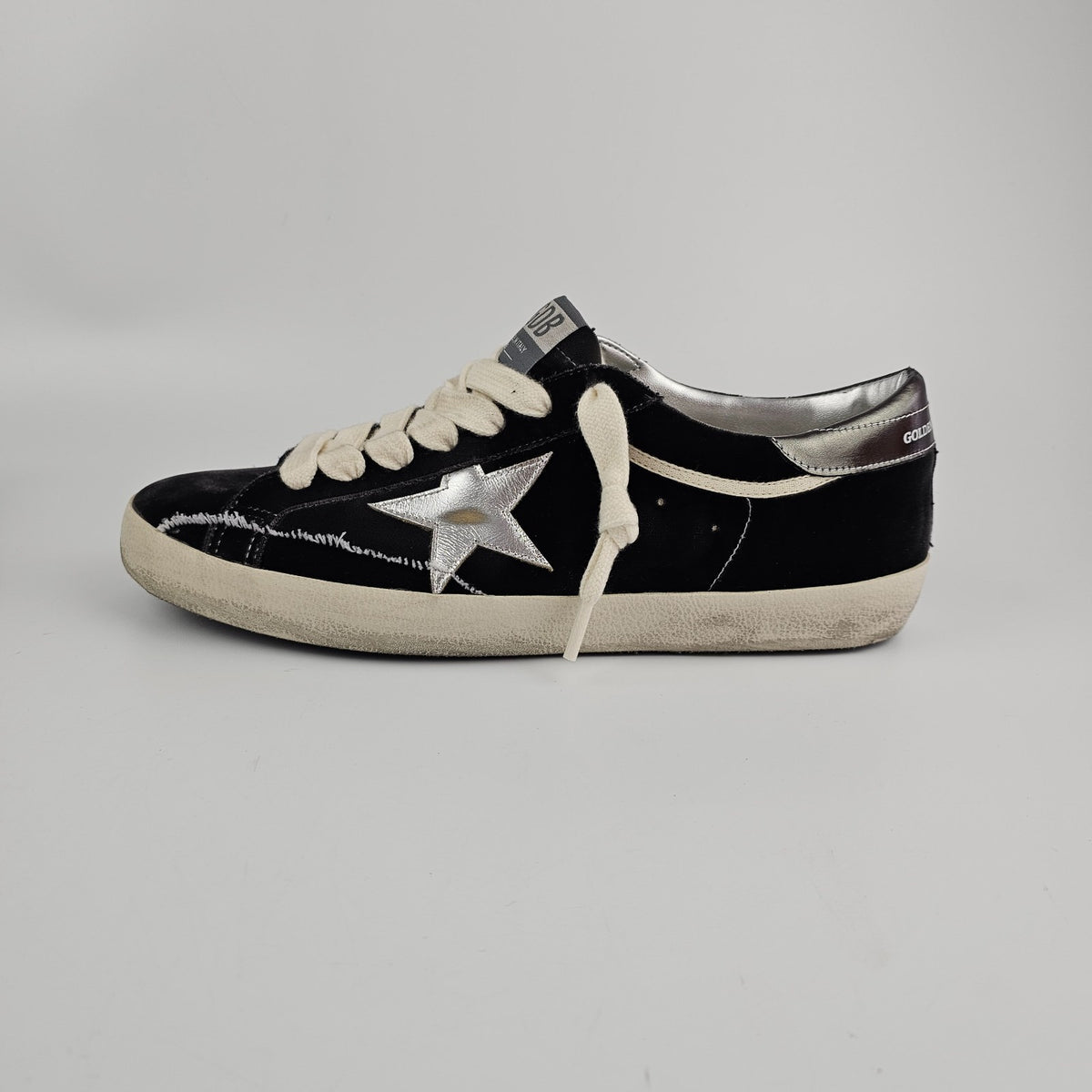 GOLDEN GOOSE Men's Super Star Black/Silver Sneakers New