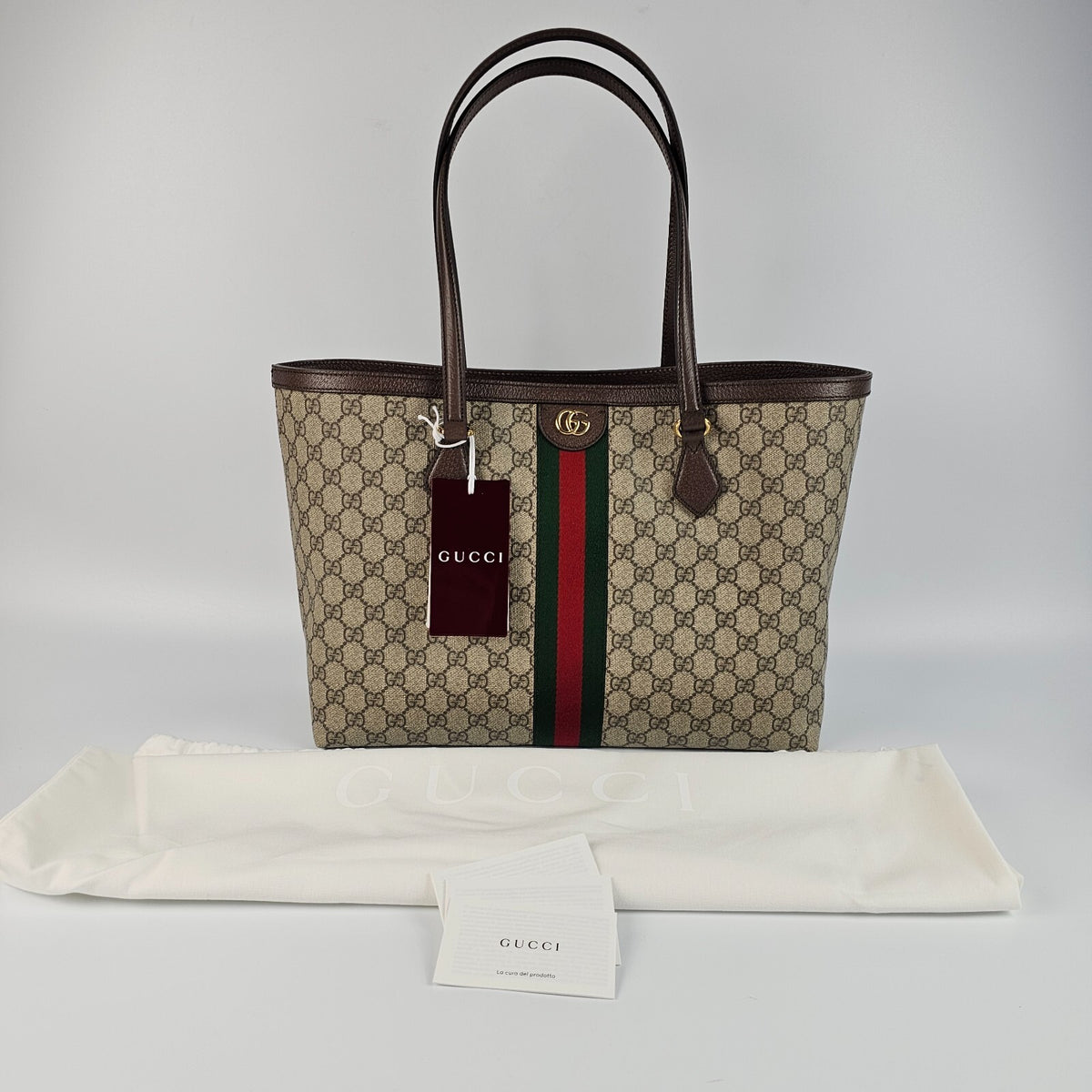 GUCCI Ophidia Large Beige/Dark Brown  GG Canvas Tote Bag New & Authentic