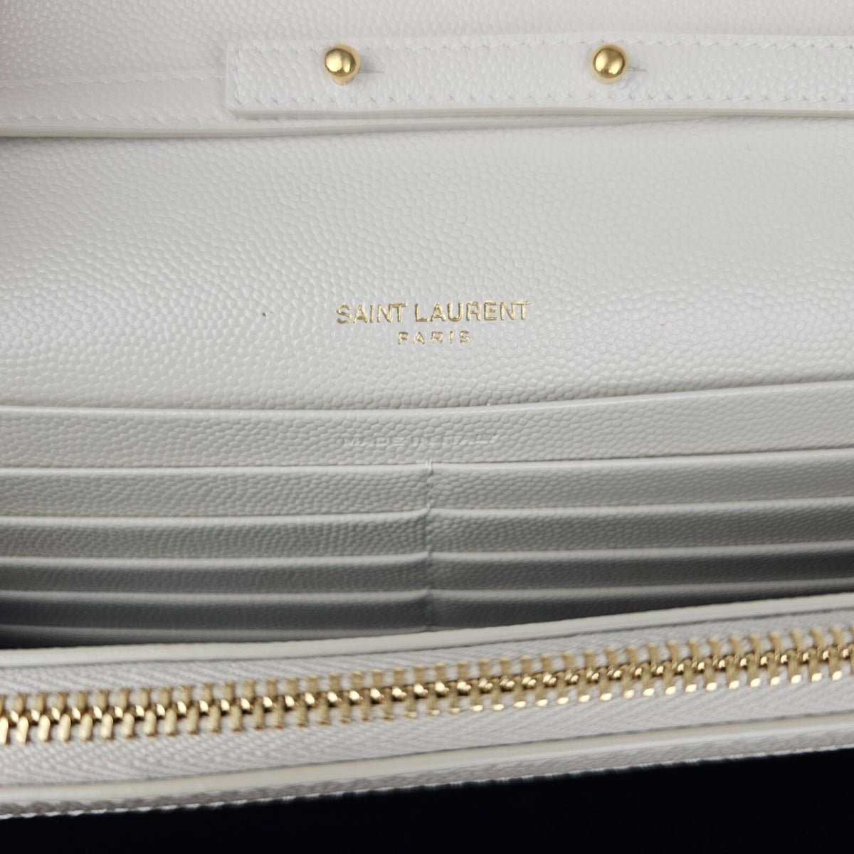 SAINT LAURENT Cassandre Classic $1690 Blanc Vintage Leather Chain Wallet New