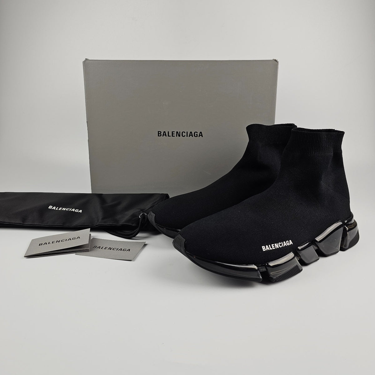 BALENCIAGA Speed 2.0 Full Clear Sole $1100 Men's Black Sneakers New & Authentic
