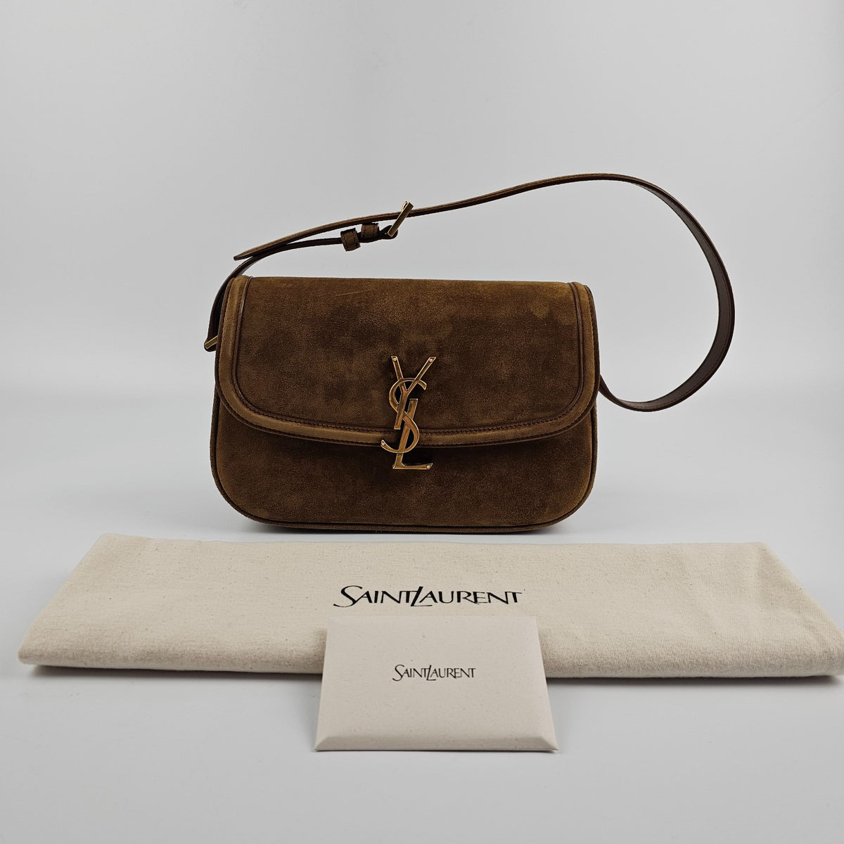 SAINT LAURENT Solferino Medium $3100 Caramel Cognac Suede Shoulder Bag New
