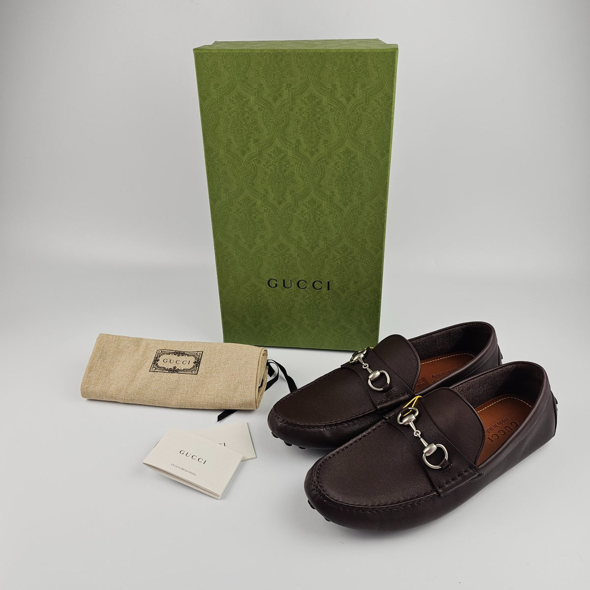 GUCCI Driver $930 Men's Brown Leather With Horsebit Loafers New & Authentic